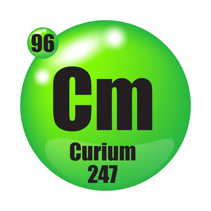 Vector ícono de curium elemento químico cm número atómico 96 masa 247 esfera verde