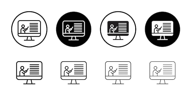 Icono de curso en línea Arte plano en blanco y negro aislado
