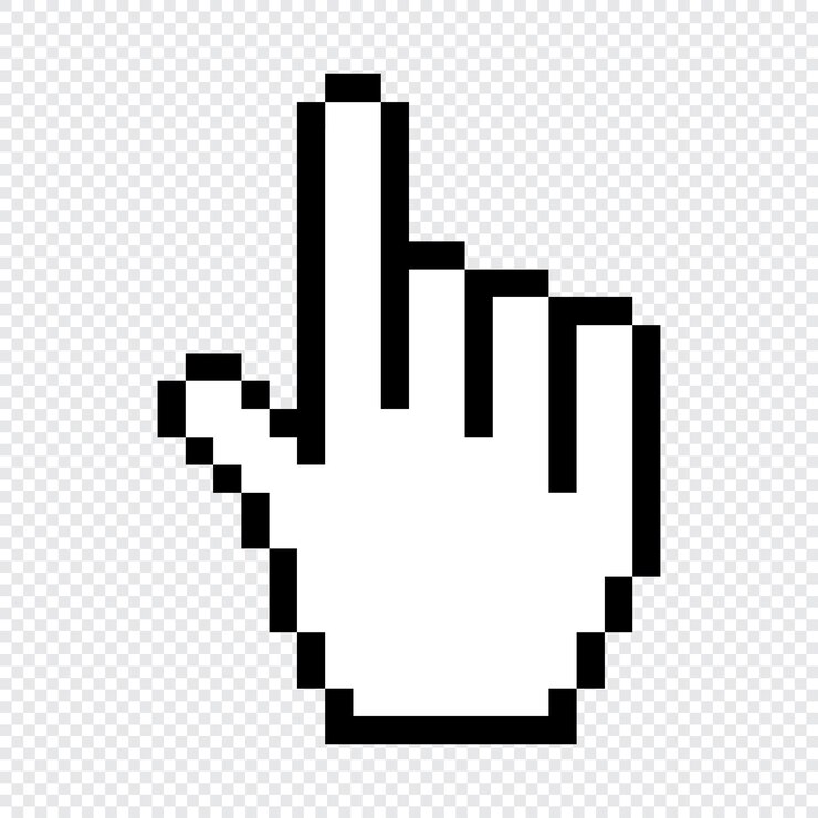 Vector icono del cursor de la mano de píxeles icono del clic de la mano icono del cursaje del dedo icono del corsaje icono del puntero de la mano vectorial