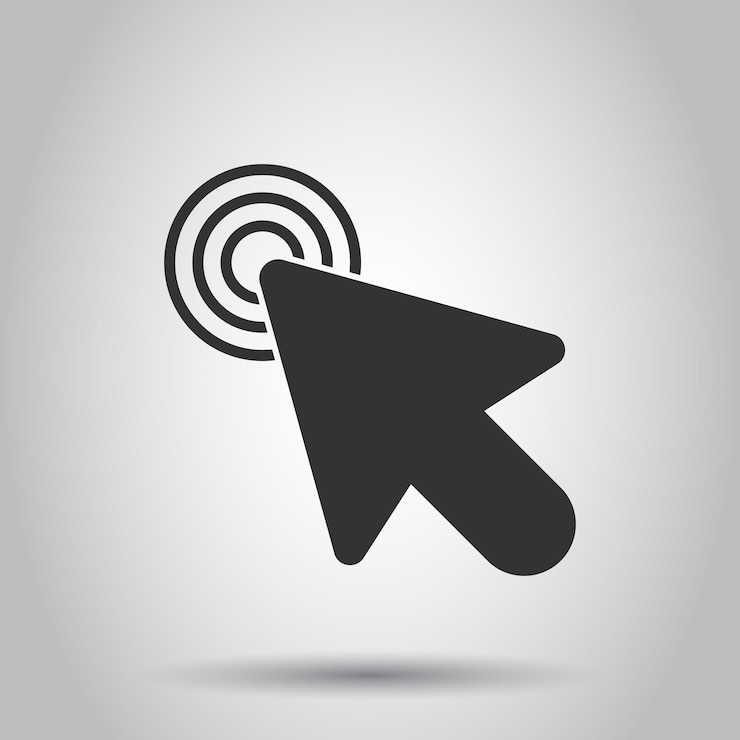 Vector icono del cursor del ratón de la computadora en estilo plano ilustración vectorial del cursor de la flecha en fondo blanco concepto de negocio del objetivo del ratón
