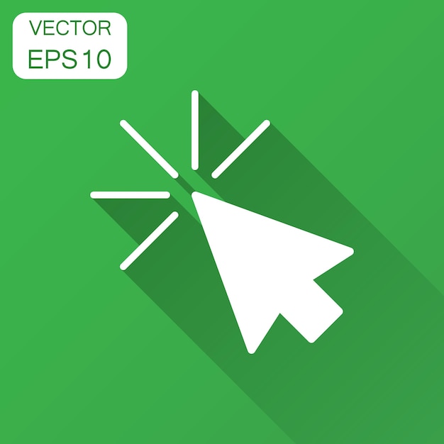 Icono del cursor del ratón de la computadora en estilo plano Ilustración vectorial del cursor de la flecha con sombra larga Concepto de negocio de orientación del ratón