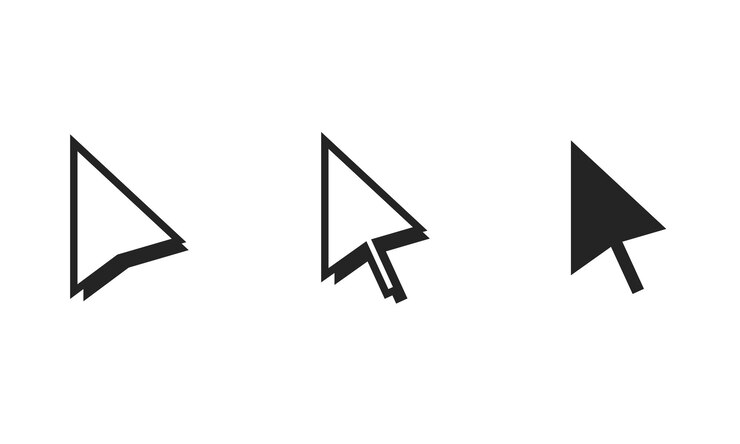 Vector el icono del cursor del ratón del ordenador vectorial establece la flecha con la ilustración de vector plano de sombra
