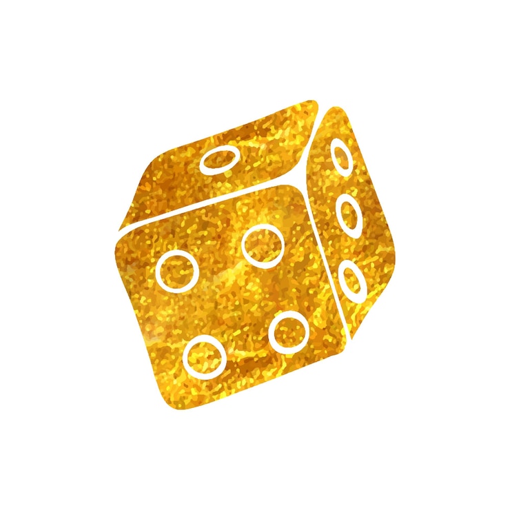 Vector icono de dados dibujados a mano en la ilustración de vector de textura de hoja de oro