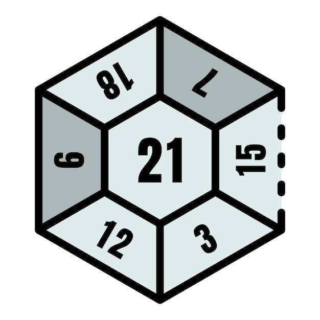 Icono de dados de número de juego Contorno de icono de vector de dados de número de juego color plano aislado