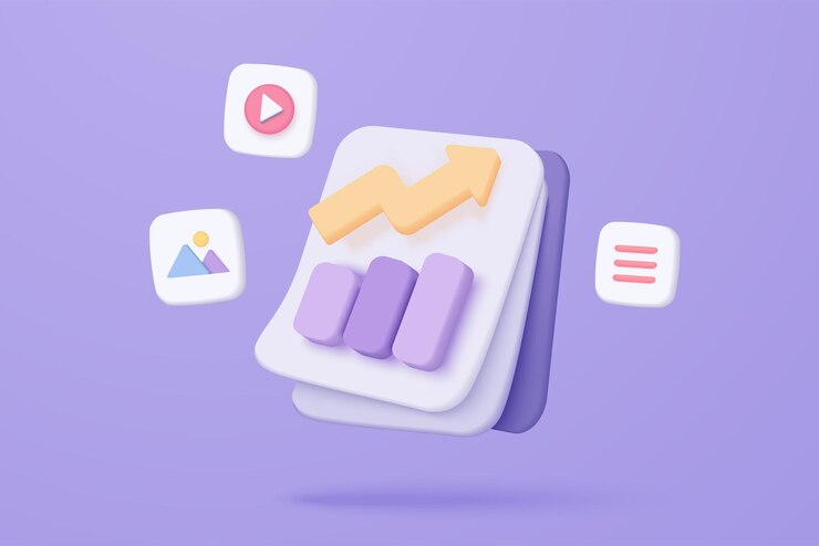 Vector icono de datos de medios 3d con biblioteca de video y galería de fotos informe estadístico de gestión de documentos análisis de archivos gráfico de archivos 3d con icono de aviso de alerta para ilustración de renderización vectorial