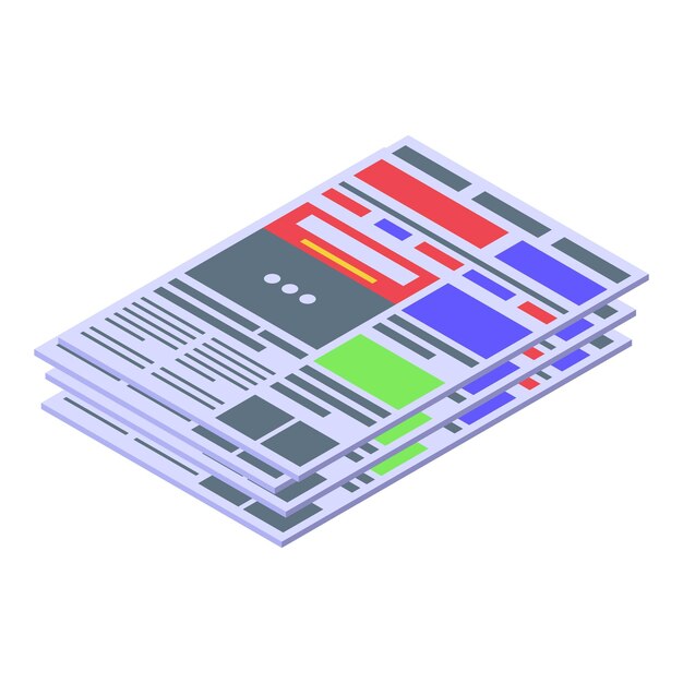 Icono de datos del periódico Isométrico del icono de vector de datos del periódico para diseño web aislado sobre fondo blanco