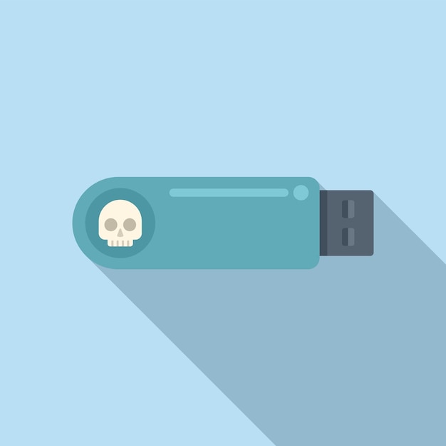 El icono de datos de virus usb es un vector plano. El error del hacker es una alerta de fraude.