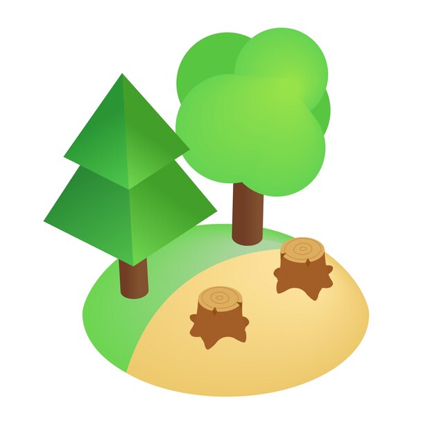 Icono de deforestación en estilo isométrico 3d aislado sobre fondo blanco