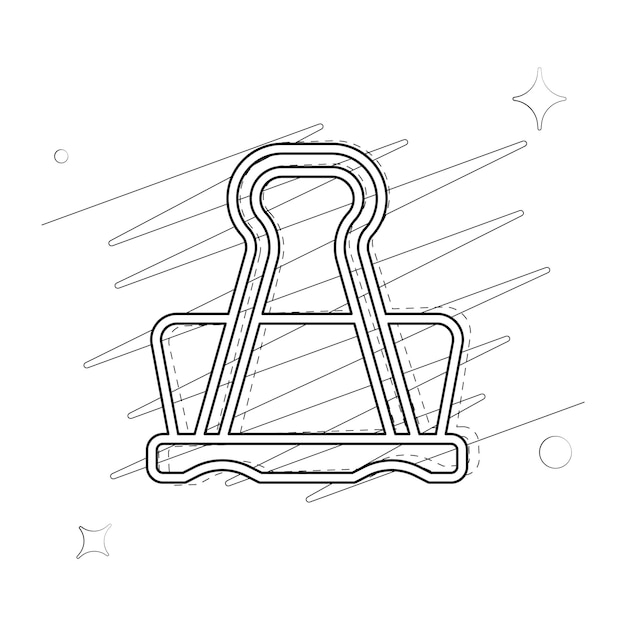 Icono delineado ilustrado vectorial para clip de papel con garabatos y estrellas