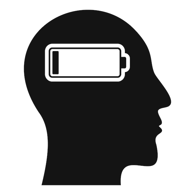 Icono de depresión de batería baja Ilustración simple del icono de vector de depresión de batería baja para diseño web aislado sobre fondo blanco