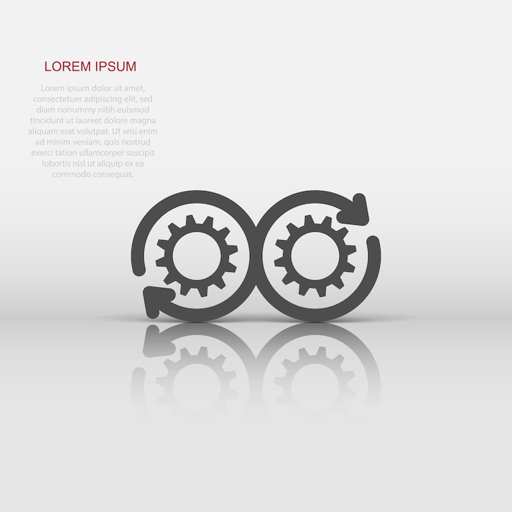 Vector icono de desarrollo en estilo plano devops ilustración vectorial sobre fondo blanco aislado cog con concepto de negocio de flecha
