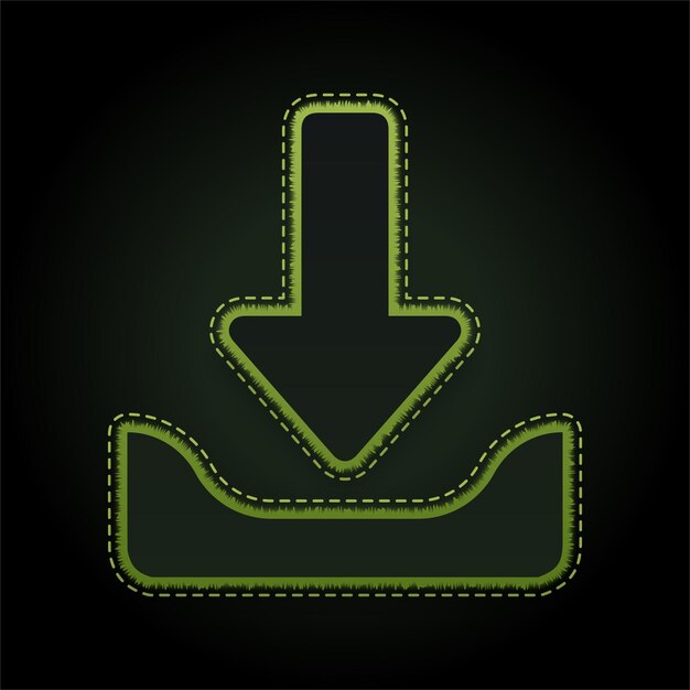 Icono de descarga de neón verde en relieve con fondo oscuro editable