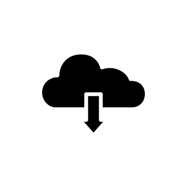 El icono de descarga de la nube establece el símbolo vectorial de descarga digital en estilo negro lleno y delineado