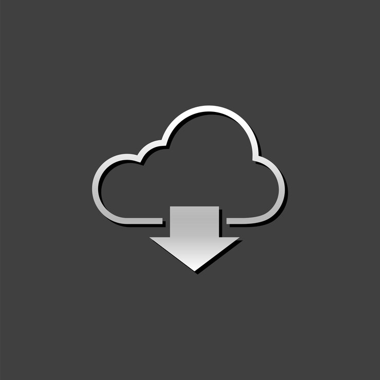 Vector icono de descarga en la nube en estilo de color gris metálico almacenamiento de datos informáticos