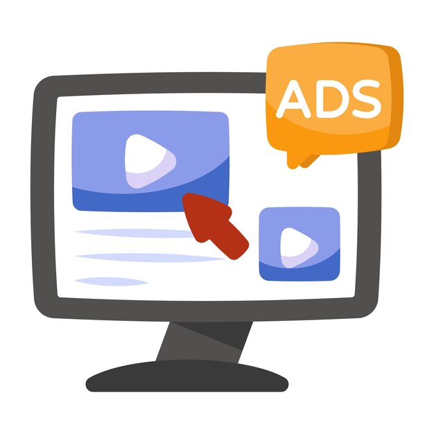 Icono de descarga premium del anuncio de vídeo