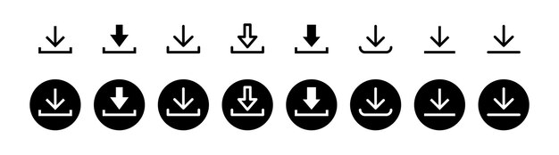 Ícono de descarga símbolo redondo señal hacia abajo flecha icono de descarga para aplicaciones sitios web vector de interfaz
