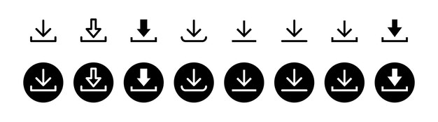 Ícono de descarga símbolo redondo señal hacia abajo flecha icono de descarga para aplicaciones sitios web vector de interfaz