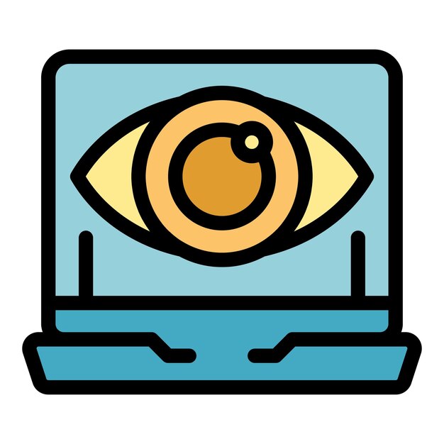 Icono de descripción general del portátil vector de contorno Datos financieros Resultado económico color plano