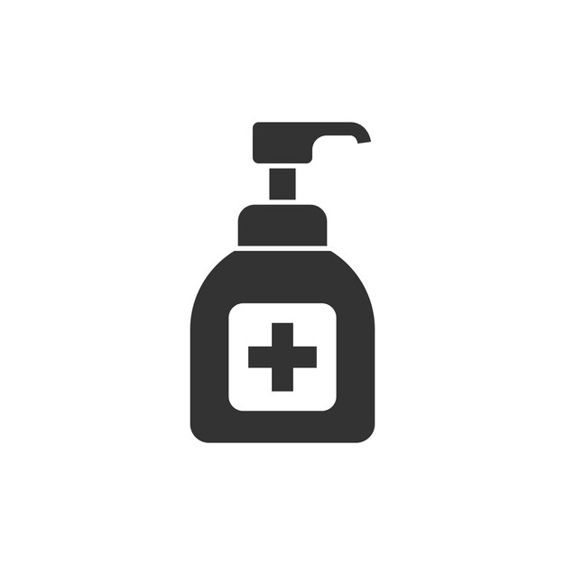 Icono de desinfectante de manos en estilo plano Ilustración de vector de botella antiséptica sobre fondo aislado Concepto de negocio de signo de gel desinfectante