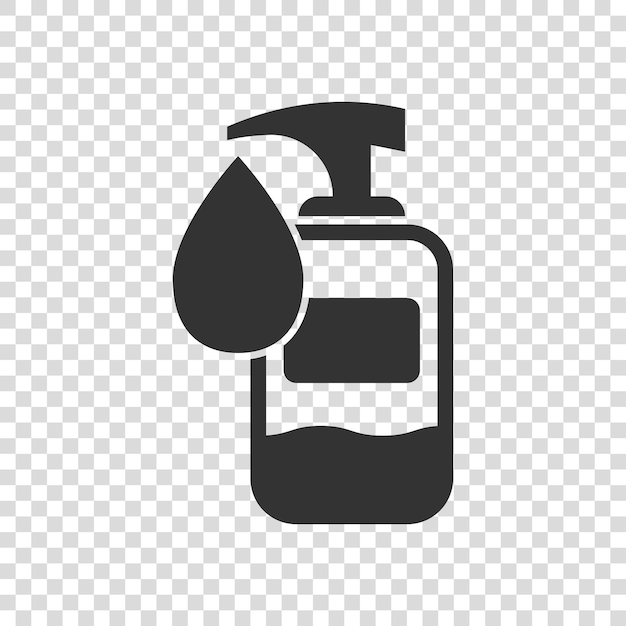 Icono de desinfectante de manos en estilo plano Ilustración de vector de botella antiséptica sobre fondo aislado Concepto de negocio de signo de gel desinfectante