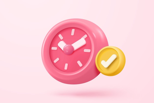 Icono de despertador 3D para el concepto de entrega de succress reloj rosa concepto de diseño minimalista de servicio de tiempo y soporte durante todo el día Ilustración de renderización vectorial de icono de reloj 3D