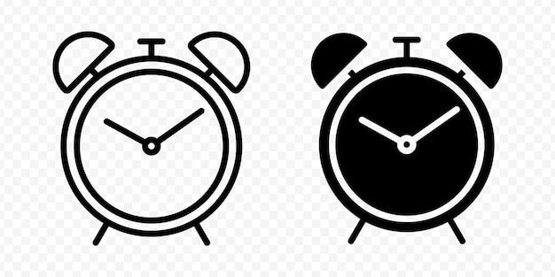 El icono del despertador aislado por vectores se establece en contorno y relleno en negro