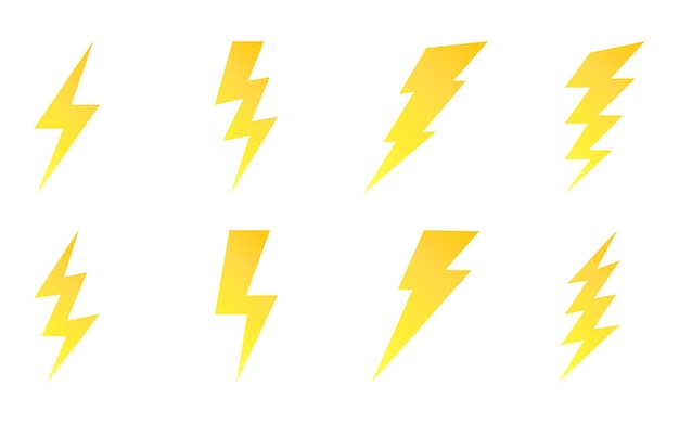 Icono de destello de trueno energía electricidad relámpago carga energía signo símbolo botones de batería vector