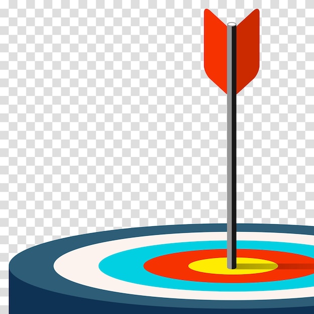 Icono de destino en estilo plano 3d sobre fondo transparente Flecha en el centro objetivo Diseño vectorial
