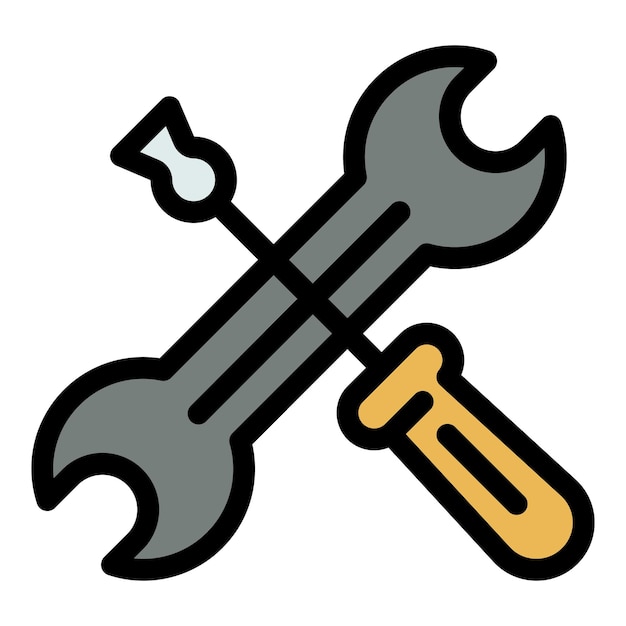 El icono del destornillador de la herramienta del reparador Contorno del icono vectorial del destronador de la ferramenta del reparador Color plano aislado