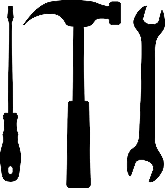 Icono de destornillador, martillo y llave inglesa en estilo plano. Ilustración vectorial.