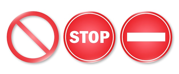 Icono de detener el tráfico Señales restrictivas y de advertencia Aisladas sobre fondo blanco