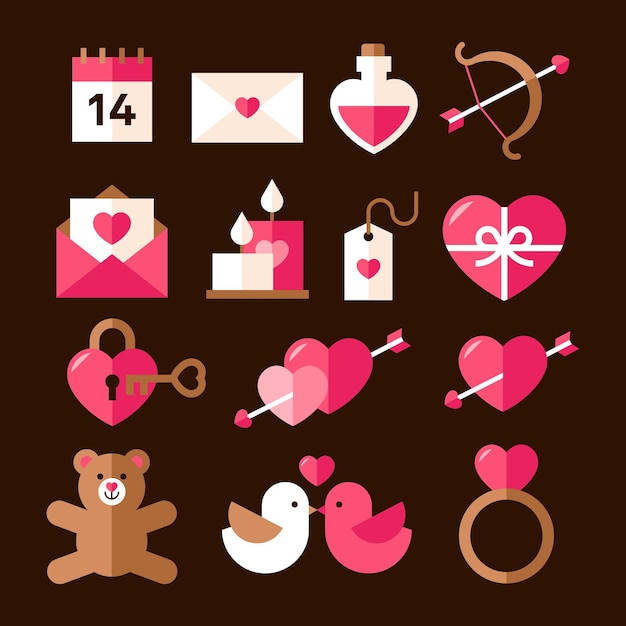 Icono del día de San Valentín Elemento de diseño plano lindo Oso de peluche amor corazón clipart Ilustración vectorial