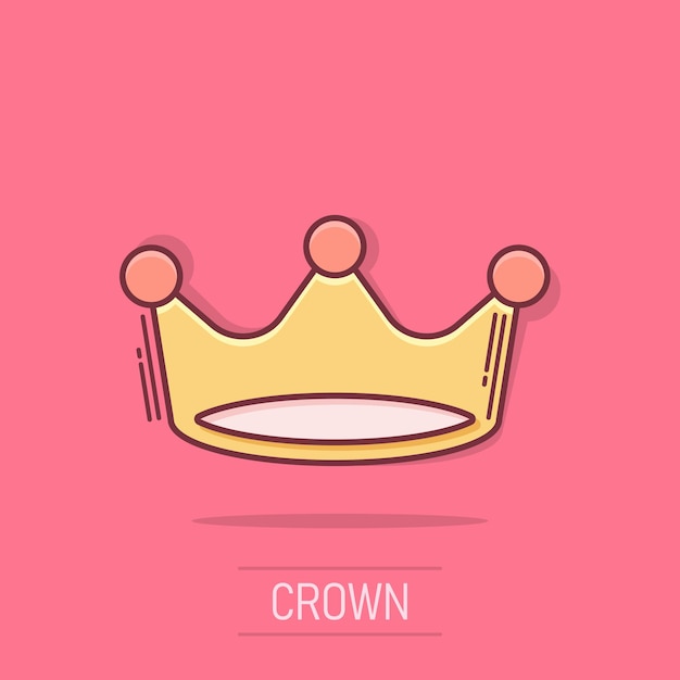 Icono de diadema de corona de dibujos animados de vector en estilo cómico Pictograma de ilustración de corona de realeza Rey princesa realeza negocio efecto de salpicadura concepto