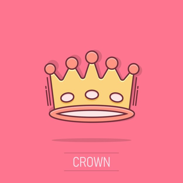 Icono de diadema de corona de dibujos animados de vector en estilo cómico Pictograma de ilustración de corona de realeza Rey princesa realeza negocio efecto de salpicadura concepto