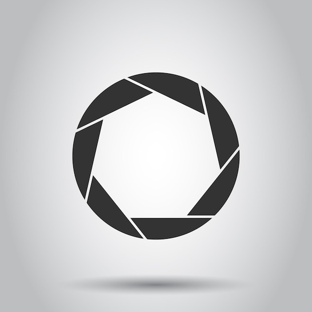 Icono del diafragma de la cámara en estilo plano Ilustración vectorial del signo de la lente en un fondo blanco aislado Concepto de negocio de fotografía instantánea