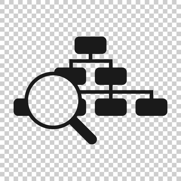 Icono de diagrama de jerarquía en estilo plano Ilustración de vector de búsqueda de estructura sobre fondo blanco aislado Concepto de negocio de flujo de trabajo de organización