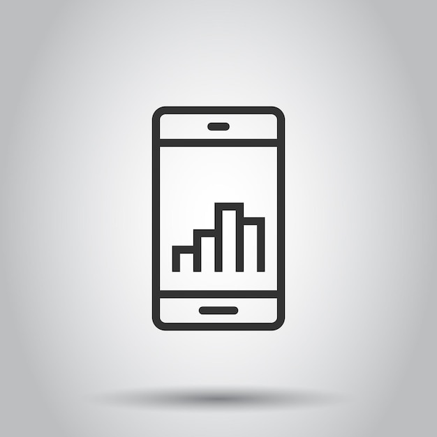 Icono de diagrama de teléfono en estilo plano Ilustración de vector de estadística de crecimiento de teléfono inteligente sobre fondo blanco aislado Concepto de negocio de análisis de gadgets