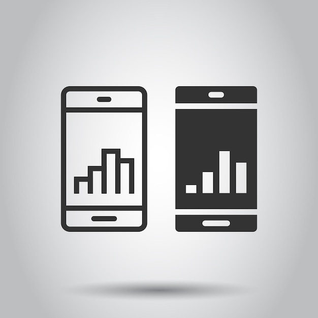 Icono de diagrama de teléfono en estilo plano ilustración de vector de estadística de crecimiento de teléfono inteligente sobre fondo blanco aislado concepto de negocio de análisis de gadgets