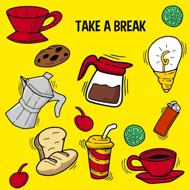 Icono dibujado a mano de Coffe Break Set