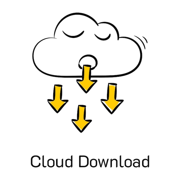 Icono dibujado a mano listo para usar de descarga en la nube