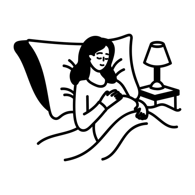 Un icono dibujado a mano de una mujer dormida