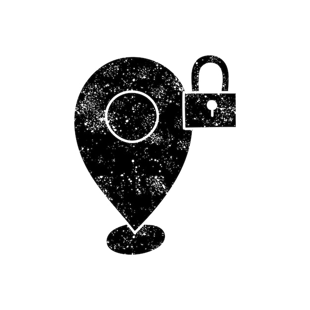 icono dibujado a mano negro en el aspecto grunge mapa pin área restringida