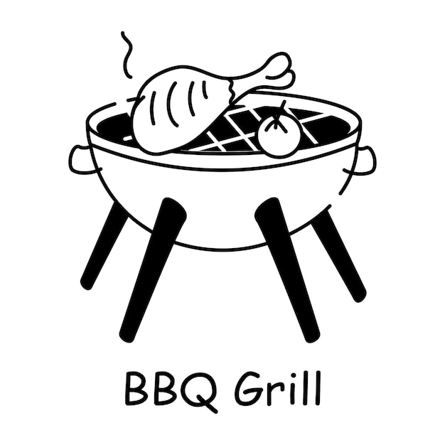 Un icono dibujado a mano de la parrilla de la barbacoa
