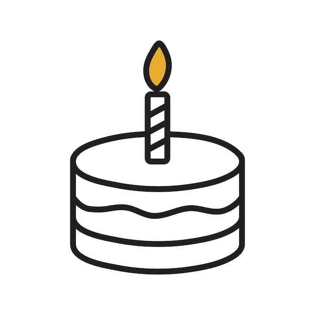 Icono dibujado a mano de un pastel con una vela aislada sobre un fondo blanco Feliz cumpleaños saludo logotipo de cumpleaños