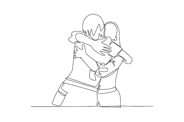 Icono de dibujo de línea continua simple Reunión familiar Imagen de la reunión de dos hermanos que han estado separados durante mucho tiempo Línea simple Internacional Concepto minimalista de la familia