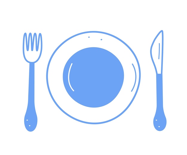 Icono de dibujo de platos y cubiertos Ilustración vectorial Cuchillo de horquilla de mesa