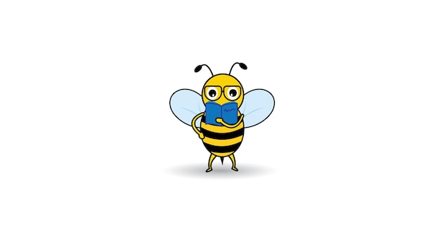 icono de dibujos animados de abeja bonita abeja en serio la lectura de libros para el estudio ir a la escuela adecuado para el logotipo