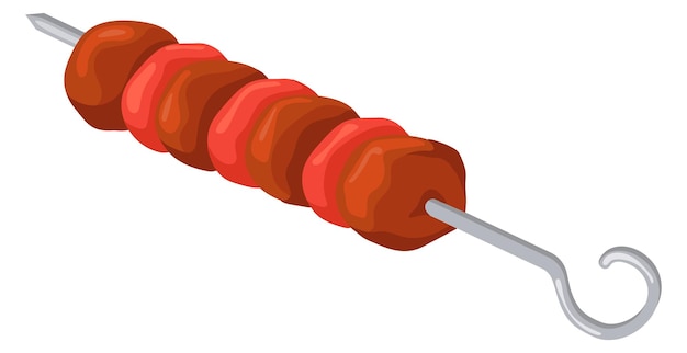 Vector icono de dibujos animados de brocheta de carne comida a la parrilla en palo