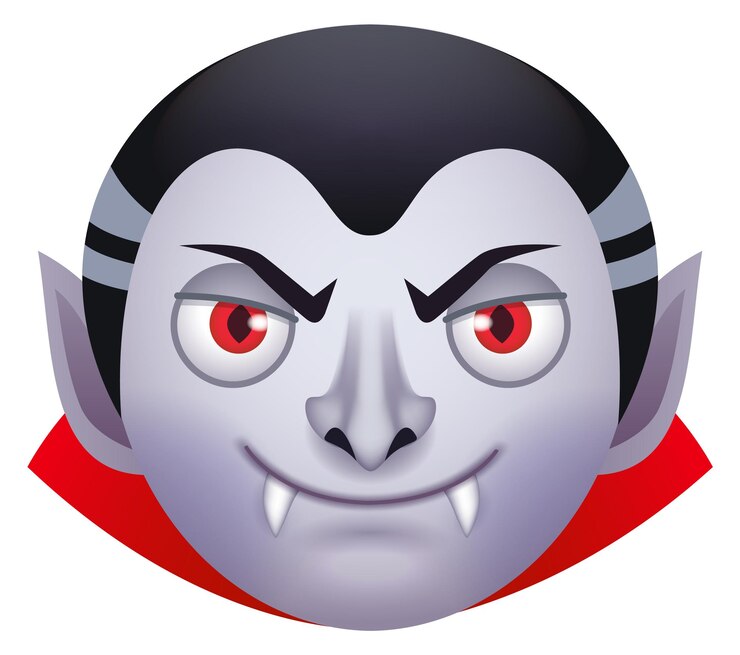 Vector el icono de dibujos animados de la cabeza de drácula, la cara feliz del vampiro.