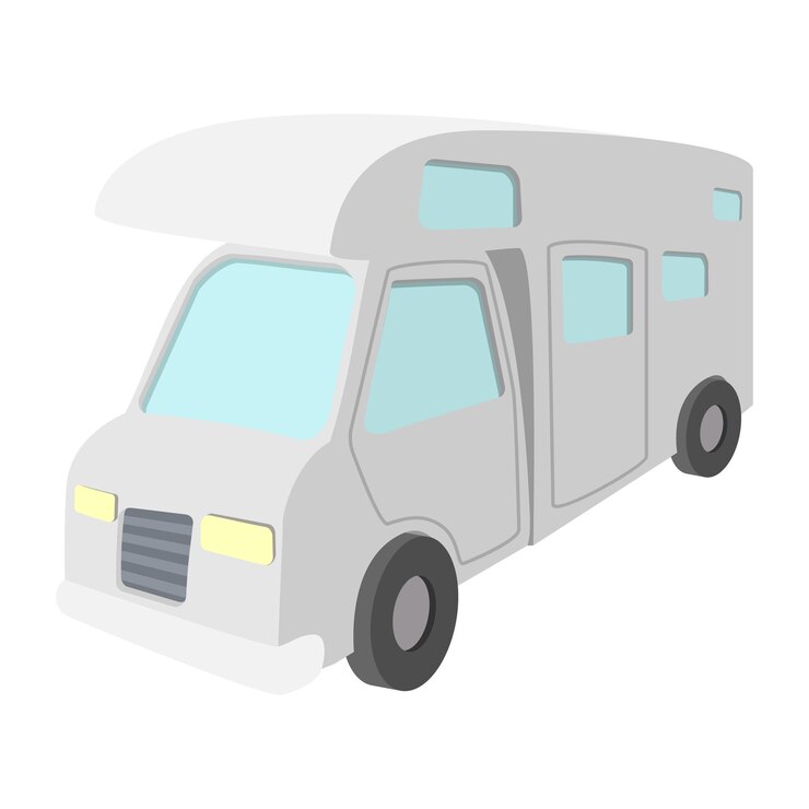 Vector icono de dibujos animados de camión de casa móvil autocaravana recreativa vehículo camper van en un blanco